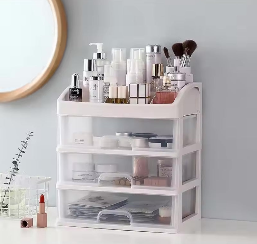 Three Layer Transparent Cosmetic Storage Rack, Multifunctional Desktop Storage Rack, Durable Plastic Desktop Organizer, Office Desktop Organizer Three Layer Transparent Cosmetic Storage Rack, Multifunctional Desktop Storage Rack, Durable Plastic Desktop Organizer, Office Desktop Organizer